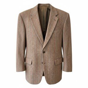 Vintage Jos A Bank Brown Harris Tweed Wool Sport Coat Jacket Mens Size 39R